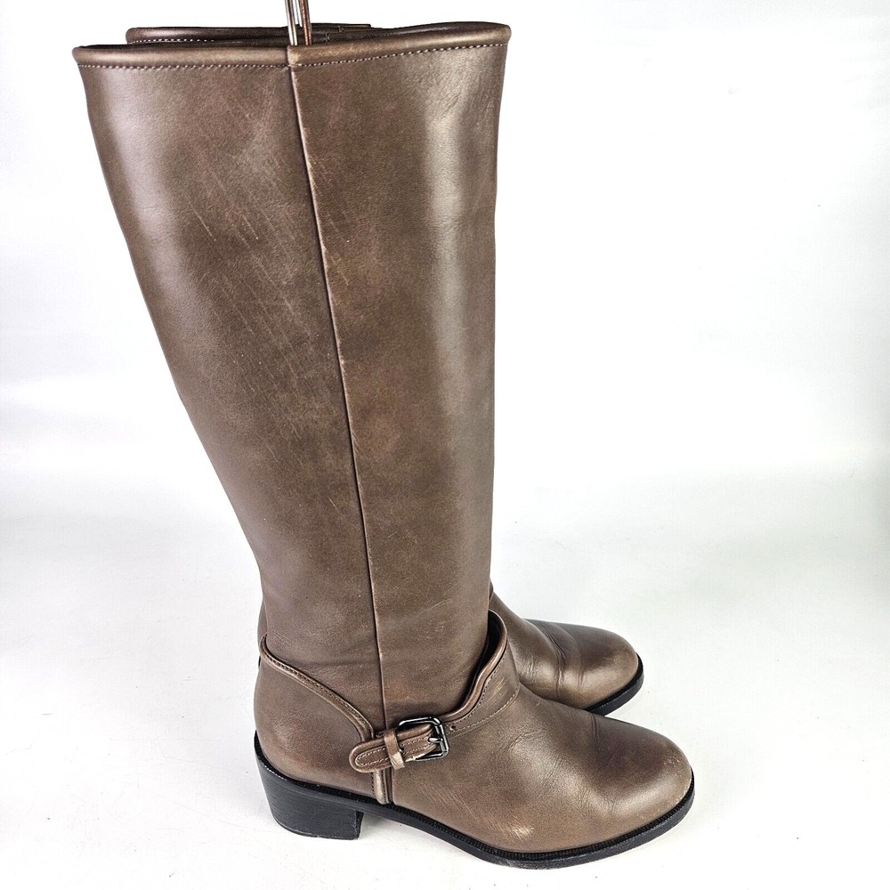 COACH NEW YORK CECELIA Classic Riding Boots Tall Soft Gray Leather Size: 8 B